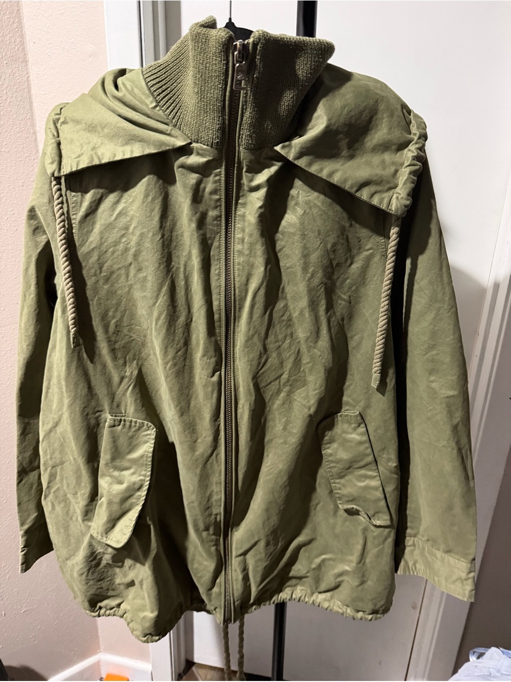 Sam Edelman Utility Jacket Women’s Large Olive Green Hooded Full Zip Lightweight